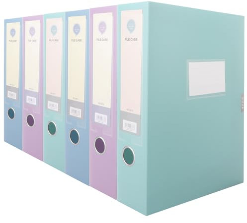 Oungy 6 Pack Box Files Foolscap, A4 File Box with Ring Pull and Catch, 75mm Spine, 3Colours, Plastic Filing Box Document Box for Office School Home