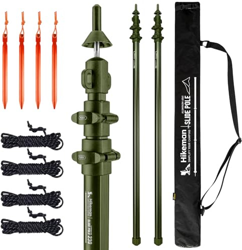HIKEMAN Aluminium Tent Pole - 2.3M, Army Green, 2-Pack, Wind Resistant, Adjustable, Anti-Slip, Multifunctional