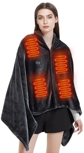 Rakuker Coperta Termica Elettrica USB, Scialle Riscaldante Elettrico in Flanella con Cerniera, 3 Temperature, Morbida Termocoperta Lavabile per Casa, Ufficio, Auto, Campeggio, 160x80cm