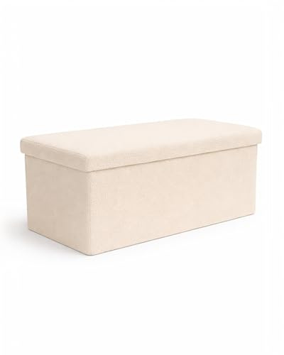 Keplin Storage Ottoman Bench, 90L Storage, 150kg Capacity, Foldable, Cream