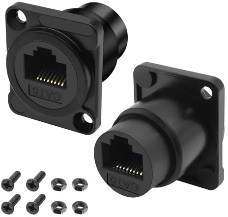XMSJSIY D-Typ RJ45 CAT6 Panelmonterad Adapter Buchse zu Buchse D-Typ RJ45 CAT6 Ethernet Genomförande Nätverk LAN-kontakt Förlängningsadapter - 2 stycken (svart)
