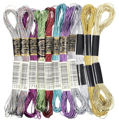 11 Mixed Colors Metallic Embroidery Floss 11 Skeins Cross Stitch Thread for Embroidery, Cross-Stitch, DIY Crafts (8M 12Strands)