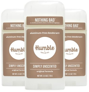 Humble All Natural Deodorant, Aluminum And Paraben Free, Cruelty Free Men And Women Deodorant Unscented 3-Pack