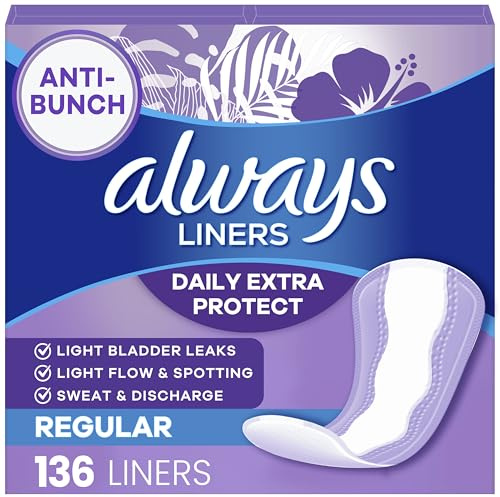 Always Panty Liners for Women Anti-Bunch Xtra Protection Daily Liners, Regular, Unscented, 136 Count