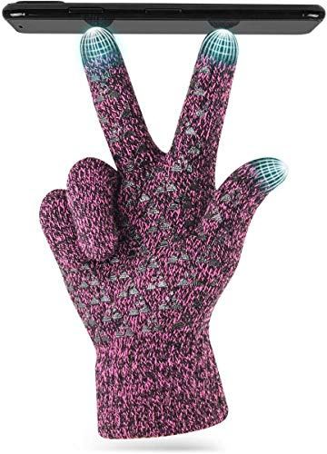 Lapeno Gants d'hiver en Tricot pour écran Tactile, Gants Chauds pour extérieur, Cyclisme, Escalade, Sports pour Homme et Femme (Rouge foncé)