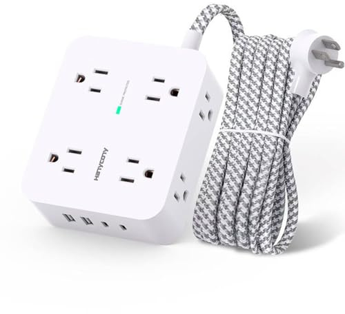 Surge Protector Power Strip - HANYCONY 8 Outlets 4 USB (2 USB C) Charging Ports, Multi Plug Outlet Extender, 5Ft Braided Extension Cord, Flat Plug Wall Mount Desk Charging Station for Home Office ETL
