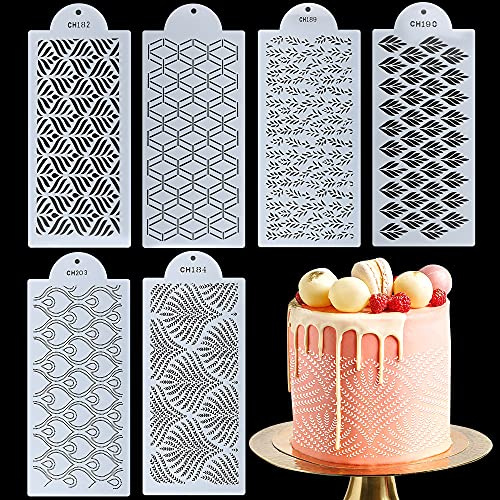 6PCS Cake Decorating Stencils, 13.8 x 6 Inch Cake Stencils Decorating Buttercream, Spray Floral Cake Templates Set, Plastic Cake Molds for Fondant Baking Dessert Cookie Birthday Wedding