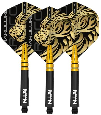 RED DRAGON Darts - Jonny Clayton | Gold Hardcore Dart Flight & Nitrotech Schäfte Combo 2 Sets (6 Flights & Schäfte) | Standard Form 100 Mikron