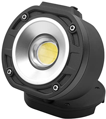 ANSMANN Professional Work Spotlight FL1100R with 10W COB LED, Rechargeable, 360° Rotating Ball Joint/Work Light with Magnets and Hanging Hooks for Crafts, Construction Sites, Workshops, etc. Black