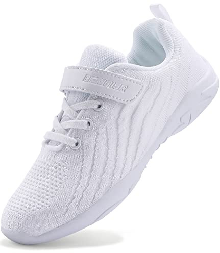 BAXINIER Girls All White Cheerleading Shoes Lightweight Youth Cheer Competition Sneakers Training Dance Tennis Shoes - White 11 Little Kid