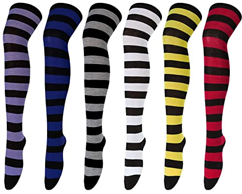 Chalier Cozy 6 Pairs Womens Knitted Thigh High Socks, Soft Stretch Long Knee High Socks, Casual Gift Socks for Girls and Women, One Size (Navy, Wine red, Black)