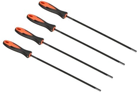 PATIKIL Motosierra Cadena Afilado Lima, 4 Paquete 3/16 de (4,8mm) Redonda Cadena Sierra Afilador Lima con Plástico Mango para Motosierra, Rojo Negro