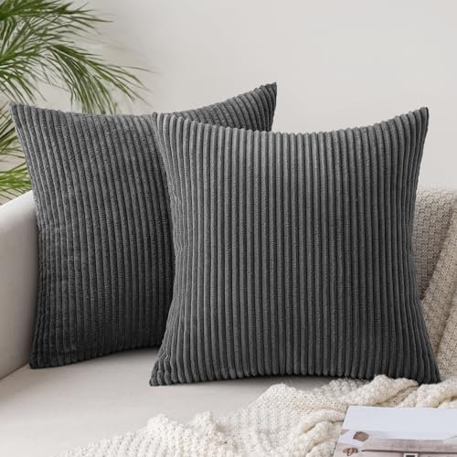 Slozzi 2er Set Kordsamt Kissenbezug Dunkelgrau 40x40cm Kissenbezüge Kissenhülle Sofakissen Dekokissenbezug Couchkissen Weich für Sofa Schlafzimmer Wohnzimmer Balkon