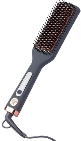 Hairitage Heated Ceramic Straightening Brush for Blowouts - Volumizing + Straightening - Anti-Frizz Blow Dry Brush for Smooth Shiny Hair - One Step Ceramic Tourmaline Hot Styling Brush -All Hair Types
