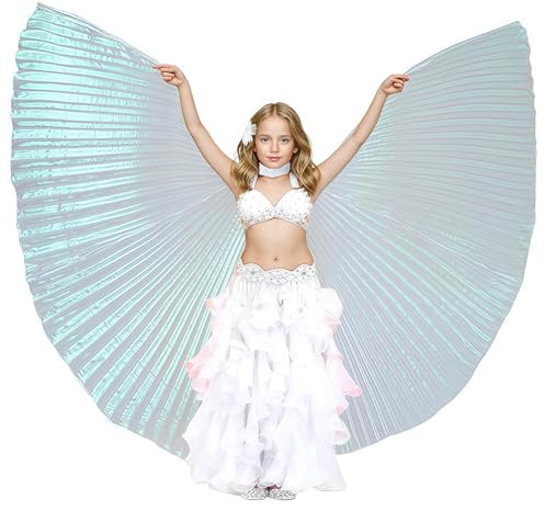 Baisdan Ali di Danza del Ventre per Bambini, Ali di Iside, Ali di Farfalla con Asta Telescopica per Danza del Ventre, Carnevale, Palcoscenico, Festa di Natale Trasparente