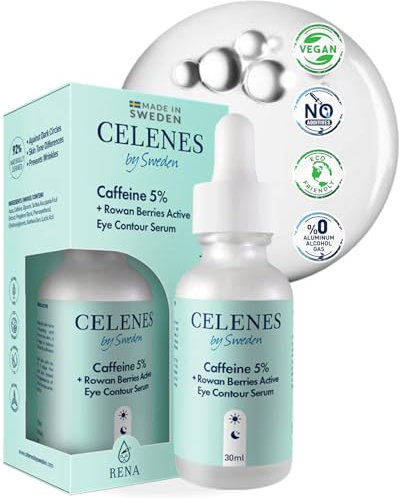Celenes by Sweden Serum Visage & Contour des Yeux Anti Rides - 5% Caféine+Sorbier, Antioxydant & Anti Cerne Homme & Femme, Sans Alcool-Paraben, Serum Hydratant Visage & Soins Pour Le Visage, 30ml