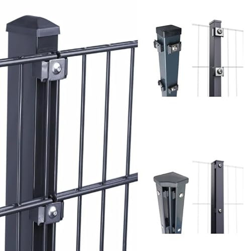 HORI® Doppelstabmattenzaun 656 Basic | Komplett-Set: je 251 cm Gittermatten | Pfosten wahlweise mit Klemmhalter, Abdeckschiene und Eckpfosten Anthrazit RAL 7016 Höhe 103 cm Länge 22.5 m