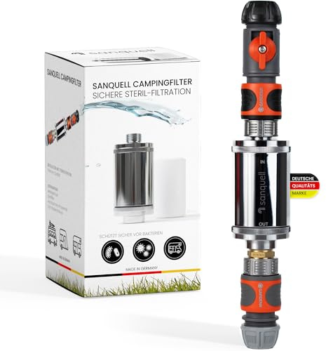 Wasserfilter Camping Wohnmobil, Wohnwagen Explorer | Keimsperre | Medizintechnik | Sauberes Trinkwasser unterwegs | Befüllfilter für Frischwassertank | Komplettset | bis 8 Liter/Minute | Silber
