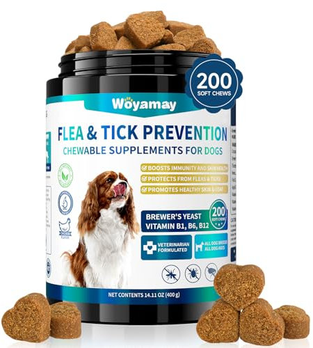 Woyamay 200 Natural Dog Flea and Tick Support Chew for Dogs, Dog Flea & Tick Supplement for Dogs and Puppy of All Breeds – Chicken Flavor