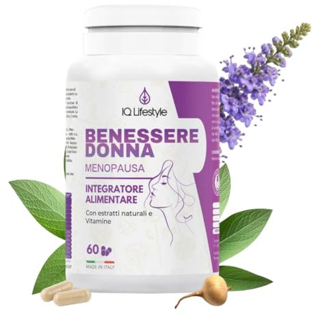 Integratore Menopausa COMPLETO Isoflavoni di Soia Agnocasto Zinco Biotina Stop Vampate ed effetti Menopausa UNICO POTENZIATO con Maca Acido Folico Salvia Finocchio VITAMINE 60 cps