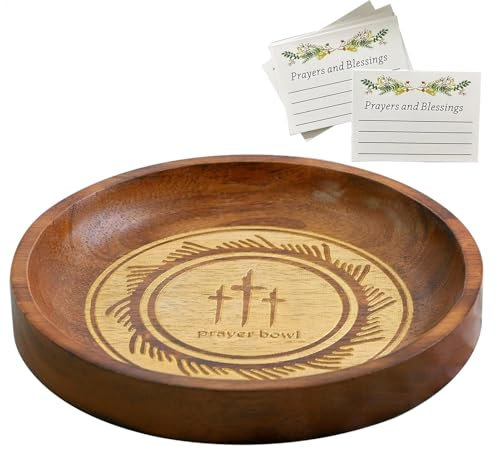 Ciotola da preghiera in legno con 24 carte, ciotola rotonda per impasto con C-Ross, ciotola per preghiera e benedizione cristiana, ciotola decorativa per la casa, sala di preghiera, regalo per donne
