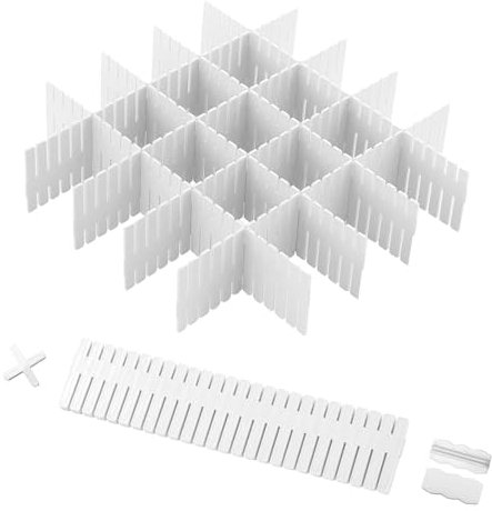 Bofanze 10 Pcs Divisori per Cassetti Separatori Robusta Organizzatore per Cassetti in Plastica con Accessori di Fissaggio, Estensibile, Separatori per Cassetti per Biancheria Intima,Calze,Trucco