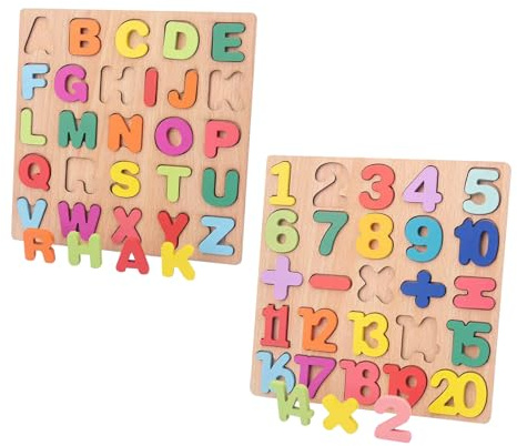 2 st alfabet träpussel CHUNLINLAODA träpussel barn alfabet i Boi och nummer pussel färgglada alfabet pussel 3+ år gamla barn leksaker för pedagogiska spel (flerfärgad 1)