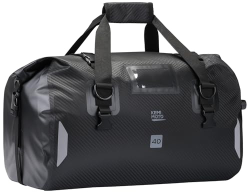 KEMIMOTO Waterproof Motorcycle Dry Bag – Duffle Tail Bag Soft Luggage, 25L/40L/65L Large Capacity with 4 Quick-Release Straps, Dustproof for Touring, Adventure, Motorcycling & Camping Black