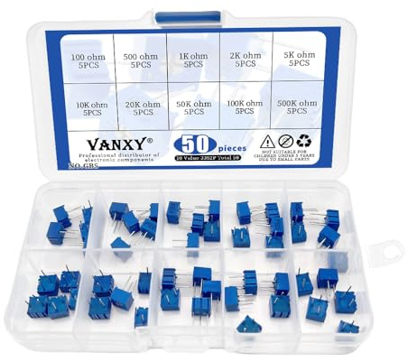 10Values 50Pcs 3362P Potentiometer Trimmer Variable Resistor Kits 100 ohm 500 ohm 1K 2K 5K10K 20K 50K 100K 500K ohm Multiturn Variable Resistor High Precision