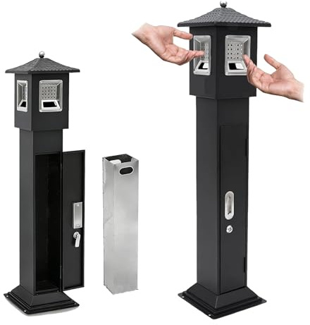 petour Gewerbe Mülleimer 120 cm Höhe, mülltonne aus Edelstahl mit Stahl Inneneimer, wasserdicht schließbar Abfallbehälter für draußen, 25x25x120 cm leicht zu reinigen, schwarz trash can