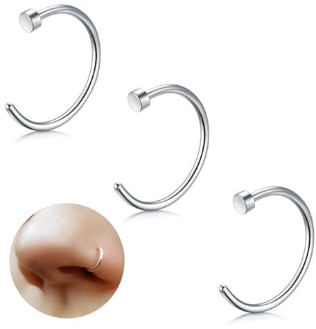 ESHIONER G23, titan, fejk, näspiercing, näsring, septum, fejk, näsring, piercing, ring, set, brosk, tunn, liten, helix, allergivänlig, 18 g, 20 g, 6 mm, 8 mm, 10 mm, svart, guld, silver, 3 st, falsk