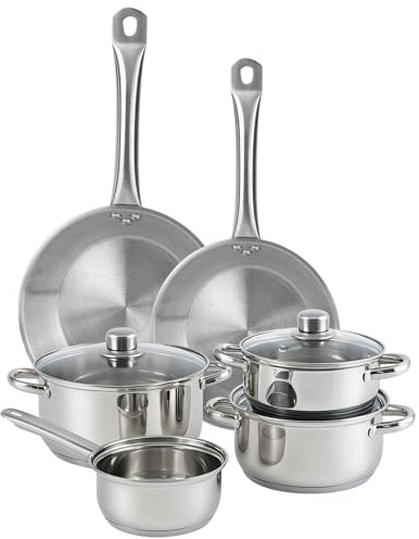 Well Home Set de Batería de Cocina de 7 Piezas y Sartenes en Acero inoxidable Ø20 y Ø24 x5cm, Aptas para inducción y SIN antiadherente