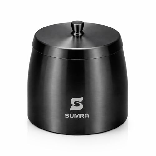 SUMRA Black Windproof Stainless Steel Ashtray with Lid – Smell Proof Metal Ashtray with Cigarette Holder for Indoor & Outdoor Use, Patio & Garden