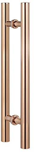 Maniglia scorrevole per porta della doccia in oro rosa, 80 cm, maniglia in vetro a forma di H rotonda per bagno e ufficio, design a doppia faccia elegante e