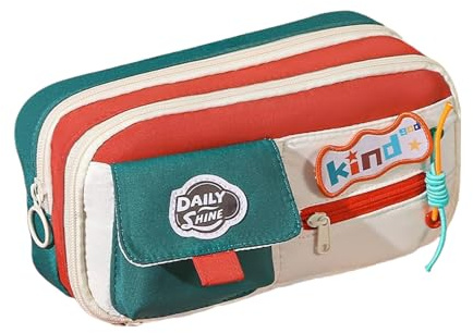 Tewzafiya Trousse d'écolier - Trousse à crayons - Vintage - Grande trousse à fermeture éclair - Pour adolescents, étudiants, salle de classe, enseignants, Orange, voir description, Voir description