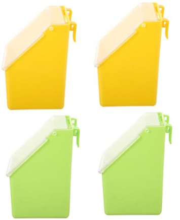 TOYANDONA 4pcs Hanging Bird Feeder Box with Lid, Multi-functional Plastic Cage Food Dispenser for Pigeons and Quails, Includes Green and Yellow Feed Containers for Birdcage Use