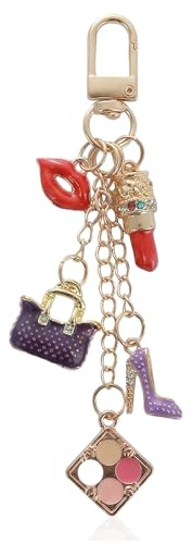Yrrue Gold Makeup Charm Keychain - Fun Lipstick, High Heel & Eyeshadow Palette Charms - Cute Purse & Bag Accessory for a Pop of Glam