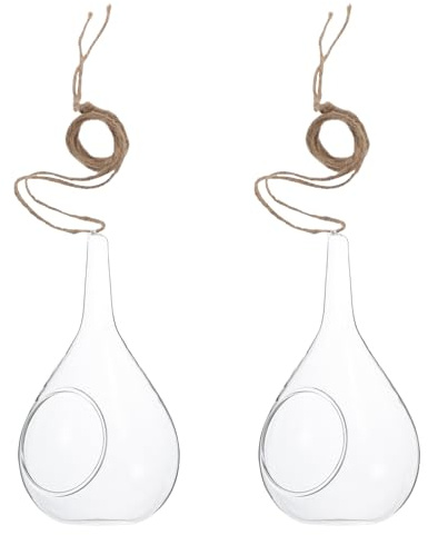 GALPADA Jarrón Hidropónico de Vidrio Colgante para Plantas de Aire y Suculentas, Maceta de Cristal 2 Piezas, Maceta Colgante para Decoración Interior y Exterior, Terrario Ecológico