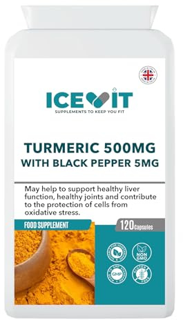 Turmeric 500mg with Black Pepper Extract 5mg Capsules 120 Count Flat Postal Food Supplement Suitable for Vegetarians and Vegans