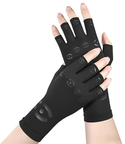 GlauStalos Guanti per Artrosi Alle Mani, 1 Paio Guanti a Compressione Senza Dita per Sollievo dal Dolore, Tendinite e Tunnel Carpale, Guanti Artrite Traspiranti per Uomo e Donna (Nero S)