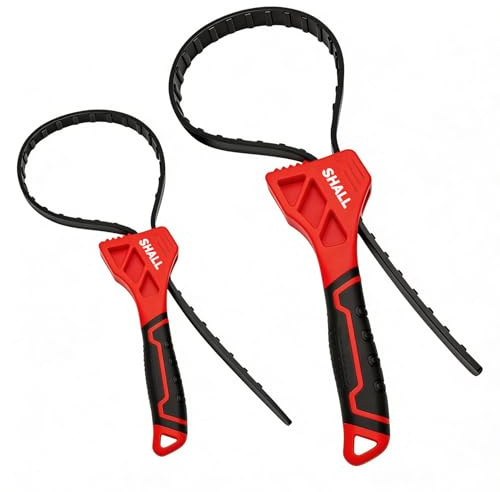SHALL 2-piece Strap Wrench, Adjustable Rubber Strap Wrench with Max Diameter 4 (Small) & 6 (Large) for Oil Filter Water Filter Shower Head Jar Opener