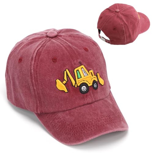 Auto Gorra Beisbol, Excavador Gorras Beisbol, Niño Ajustable Sombrero Deportivo Cap Casual Gorras de Algodón para Niños Gorra de Verano Infantil para Niños, 2 a 6 Años (Borgoña)