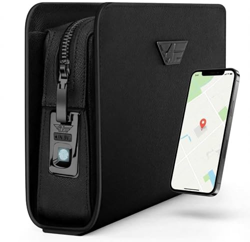 4FLY Bolso de mano para hombre con cerradura de huellas dactilares y rastreador inteligente compatible con Apple ¿Dónde está? APP, funda de muñeca de seguridad de piel para hombre, embrague con