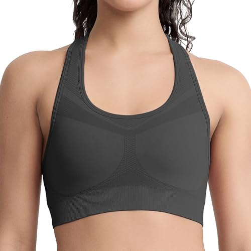 Nabawa Racerback Sports Bras for Women High Impact Workout Bra Seamless Unpadded High Support Yoga Gym Fitness Bra,Black M