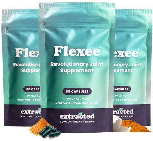 Extracted Flexee Joint Care Supplements for Women & Men, 180 Capsules | Eggshell Membrane, Glucosamine, MSM, Turmeric Extract & Boswellia, Vegetarian Capsules, UK-Made, 3 Pack