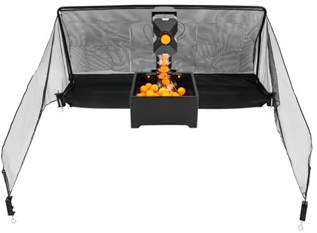 TyochiAki Máquina automática de pelotas de ping pong con red, máquina de entrenamiento con 100 pelotas, robot de ping pong, varios modos de servir, robot de tenis de mesa para entrenamiento y