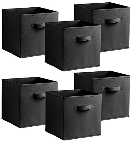 Urban Living Multi Purpose 31cm Cubic Storage Box Collapsible Organiser Storage Cube Basket Bin for Clothes, Toys, Books, DVDs, Bedding, Towels and More... (Black x6)