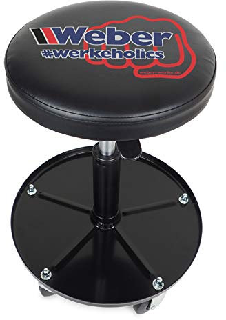 Weber Werkstatthocker, höhenverstellbar, gepolstert, 360° drehbar, Schwarz, Kunstleder, Industrial, Hocker