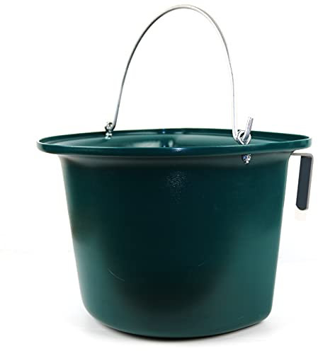 Tosoni Selleria Futterautomat mit Tragegriff für Pferde mit kunststoffbeschichteten Metallhaken, einfarbig (grün), Fassungsvermögen 16 Liter, ideal für Stallungen und Pferdeboxen