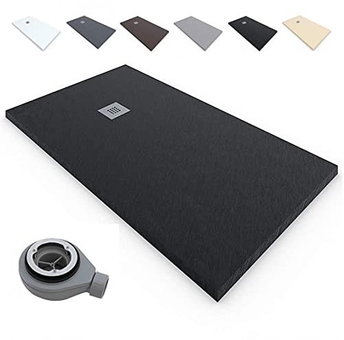 Plato de Ducha Extraplano EstiloBaño® TERRA Antideslizante Textura Pizarra - 70x90, Negro Ral-9005 - Incluye Válvula desagüe+Rejilla